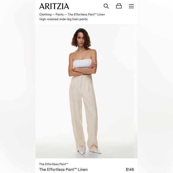 NWOT Aritzia Wilfred The Effortless Pant Linen - Natural Ecru - Size 10 Tall - Picture 3 of 7